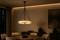 Natural Alabaster Ring LED Pendant Light – Leather Suspension Chandelier, Dimmable, 3 Sizes 23.5"–35.5"