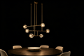 Modern Round Glass Globe Chandelier – Brass Frame, 6-Light, Adjustable Height, 48" Diameter